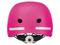 Een roze helm met reflecterende strepen