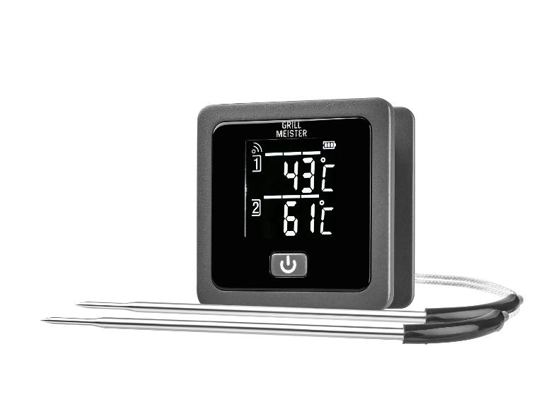 Un thermomètre à viande sans fil Grill Meister avec deux capteurs.