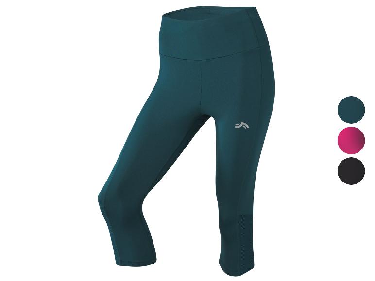 Leggings capri vert foncé avec le logo de la marque.